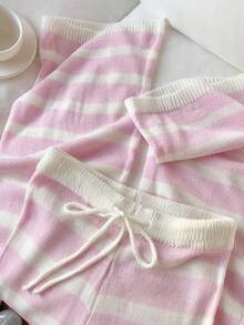SHEIN EZwear Quần dệt kim dáng rộng kẻ sọc, cạp chun, dành cho nữ, kiểu dáng thường ngày. - Nhiều màu - Xem 10