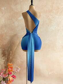 Soleia 女士渐变色优雅收腰迷你连衣裙，适合约会和派对，蓝色连衣裙，性感蓝色连衣裙，女士蓝色连衣裙，海岛度假装扮，音乐节装扮，邮轮度假装扮，休闲度假装扮，复古装扮，沙滩裙，派对装扮 - 藍色 - 查看 2