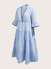 SHEIN LUNE 大码女式V领条纹格子拼接休闲约会派对连衣裙音乐节连衣裙度假连衣裙蓝白连衣裙女式野餐连衣裙蓝色格纹连衣裙宽松连衣裙法式连衣裙荷叶边连衣裙荷叶边半裙度假连衣裙女式度假套装优雅女士连衣裙毕业礼服女式婚礼宾客连衣裙沙滩套装女式夏季连衣裙母亲节连衣裙收腰长裙女式音乐会套装女式办公室套装女式层叠连衣裙女式夏季连衣裙女式野餐连衣裙女式春季连衣裙带袖野餐夏季连衣裙女式野餐套装女式条纹中长连衣裙女式夏季连衣裙女式休闲连衣裙格纹连衣裙女式条纹连衣裙女式格纹连衣裙女式休闲夏季连衣裙 - 藍白色 - 查看 3