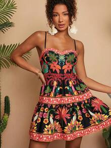 Travachic 春夏度假雪纺印花吊带迷你连衣裙（女款） - 彩色 - 查看 2