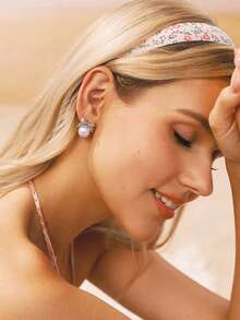 Swim Mod 1 Pair Elegant Bow Faux Pearl Rhinestone Stud Earrings Valentines - Silver - View 1