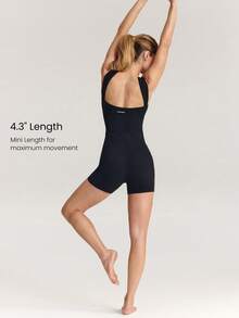GLOWMODE 4.3" FeatherFit™ Ready, Set, Strut Buttery-Soft Sweat-Wicking Stretchy Tummy Control Sweetheart Neckline Removable Cups Bodysuit Romper Low Impact Yoga Pilates Studio Gym Workout Daily Wear - Black - View 4