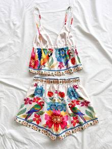 Soleia 女士印花打结吊带背心和短裤休闲两件套 - 彩色 - 查看 2