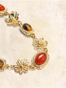 Glisma Women's Chain Necklace,Premium/Old Money/Classy,18K Gold-Plated,Sexy/Vintage,For Mom/Women/Girl/Mother,Summer/Beach/Prom/Party,Layered/Gemstone/Beaded/Crystals,Charm/Chunky - Gold - View 4