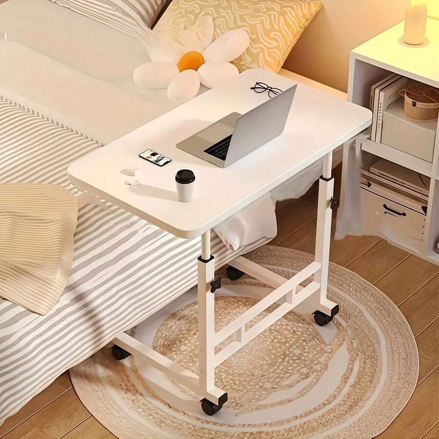 Bàn làm việc đứng có thể điều chỉnh độ cao, có bánh xe, khung sắt chắc chắn, bàn làm việc tại nhà rộng rãi, phù hợp sử dụng trên ghế sofa - Mặt bàn bằng gỗ màu trắng, bề mặt được sơn. - Nhiều màu - Xem 1