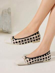CUCCOO CHICEST Square Toe Loafers, Soft Sole Mesh Fashionable Elegant Versatile Comfortable Slip-On Flat Beige Shoes Wedding Shoes Spring Shoes Bride Shoes - Beige - View 5