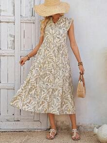 EMERY ROSE 女士度假植物图案荷叶边V领短袖中长连衣裙碎花连衣裙夏季连衣裙女士夏季服装女士夏季连衣裙女士沙滩裙女士沙滩服装女士沙滩裙女士外出服装度假服装女士夏季度假服装度假服装度假服装女士度假连衣裙印花夏季连衣裙女士荷叶边袖连衣裙女士度假服装女士碎花连衣裙 - 彩色 - 查看 3