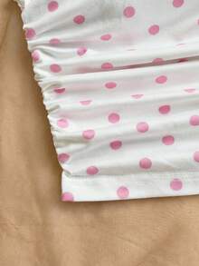 Soleia Women's Polka Dot Tie Knot Ruffle Design One Shoulder Versatile Top, Suitable For Dates And Outings - Pink - View 5