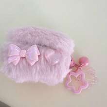 1pc Plush Bow Heart Earphone Case Compatible With Apple 1/2/3/4, Pro 3 With Star Pendant, Shockproof Earphone Cover (Earphones Not Included), Autumn/Winter - Pink - View 6