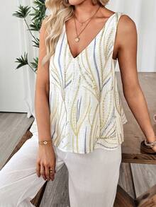 EMERY ROSE Women's Retro V-Neck Sleeveless Sequin Tank Top, Fashion Summer - White - View 6