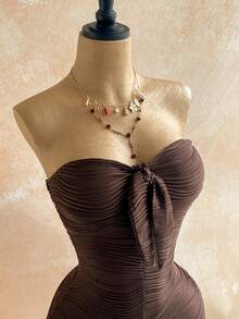 Soleia 女士春夏度假白色针织纹理系带抹胸连体裤，修身剪裁，性感浪漫，适合派对、约会、情人节、嘉年华、海滩游轮、下午茶等场合 - 咖啡棕 - 查看 5