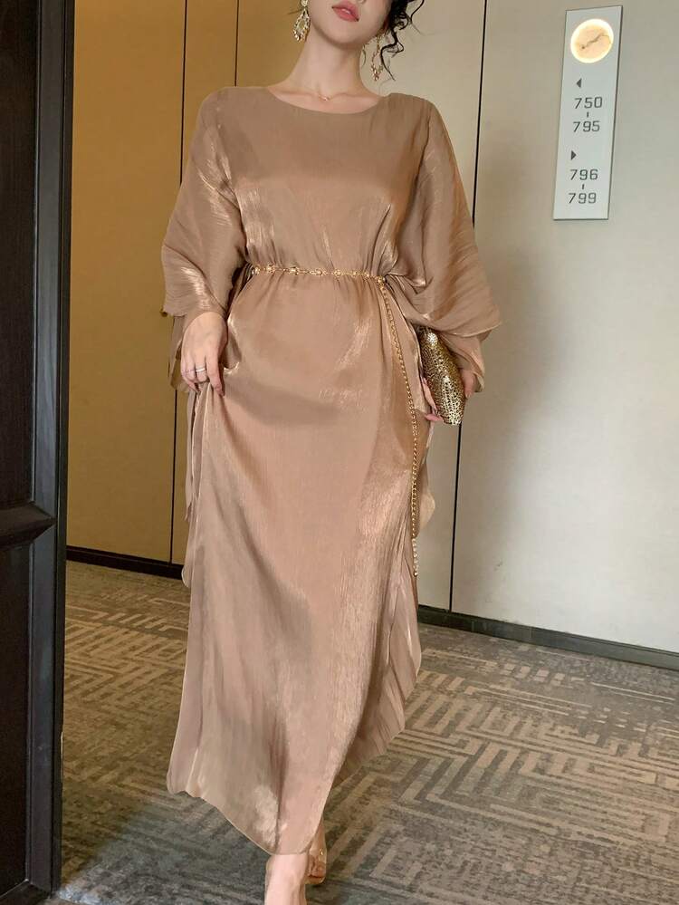 Elegant Party & Ceremony Midi Dress With Batwing Sleeves For Women Sundress Cocktail Dress