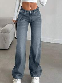 100%Cotton Ladies" Fashionable Loose Fit Casual Denim Jeans - Dusty Blue - View 6