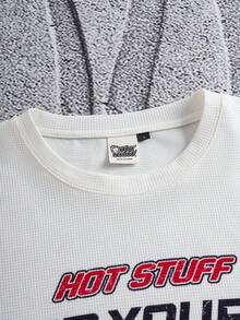 SHEIN HOT STUFF Men's Casual Letter & Cartoon Graphic Long Sleeve T-Shirt, Autumn - White - View 7