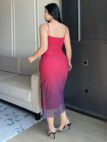 Dazy Plus Plus Size Stretchy Ombre Knit Mesh Maxi Slip Dress Sundress - Black - View 8