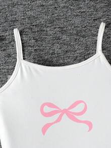 SHEIN 少女休闲针织吊带背心和短裤套装，日常家居服 - 白色 - 查看 3