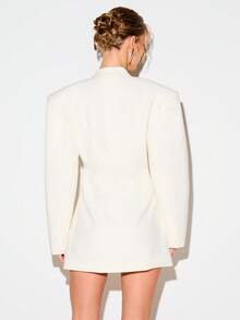 KIZN Women's Cream Balloon Sleeve Mini Blazer Dress With Deep V-Neck And Button Details For Evening Party Fall Winter - White - View 3