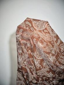Lumivelle Áo kiểu nữ màu nâu đậm họa tiết paisley hoa văn, tay bồng, cổ chữ V, chất liệu chiffon, dáng rộng, thoáng mát, nhẹ nhàng, thích hợp cho kỳ nghỉ, chống nắng. - màu nâu - Xem 9