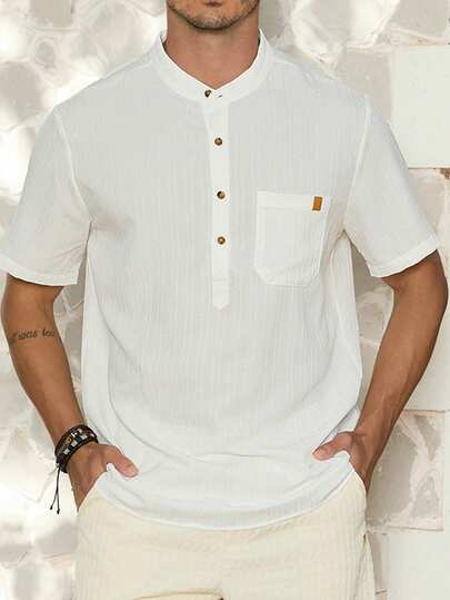 VIVINTIMO Men's Solid Color Simple Daily Short Sleeve Shirt Shirts For Men Polo Shirts For Going Out