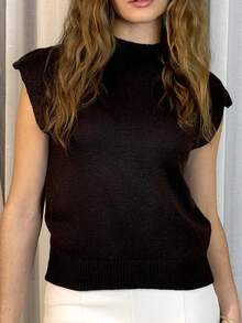 Aless PB Elegant High Neck Loose Casual Versatile Sleeveless Knit Sweater Vest,Brown Sweater In Fall/Winter - Coffee Brown - View 3