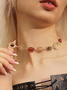 Glisma Women's Chain Necklace,Premium/Old Money/Classy,18K Gold-Plated,Sexy/Vintage,For Mom/Women/Girl/Mother,Summer/Beach/Prom/Party,Layered/Gemstone/Beaded/Crystals,Charm/Chunky - Gold - View 1