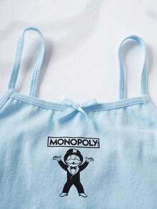 MONOPOLY X SHEIN Young Girl Cartoon Print Camisole & Panty Set - Baby Blue - View 7