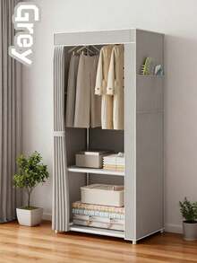 1pc Simple Fabric Wardrobe, Multi-Color Dustproof With Curtain Closet, Layered Storage + Hanging Area Design, Space-Saving Bedroom Clothes Storage Cabinet, Assembled Organizer Wardrobe For Home Use - Multicolor - View 18