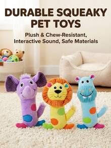 PETSIN 1个新款毛绒发声玩具，花环狮子、可爱河马造型，狗狗玩具，耐啃咬宠物玩具 - 彩色 - 查看 12
