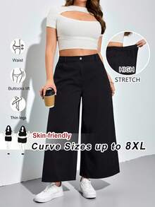 SHEIN CURVE+ Plus Size Casual Versatile Solid Color Wide Leg Jeans Spring To Summer Carnival Costume Commuting Vacation Graduation Chic Y2k Cute Streetwear Party Wedding Elegant Business Casual Woman Plus Size Women's Black Denim Wide Leg Jeans Skin-Friendly Up To 8XL - Black - View 1