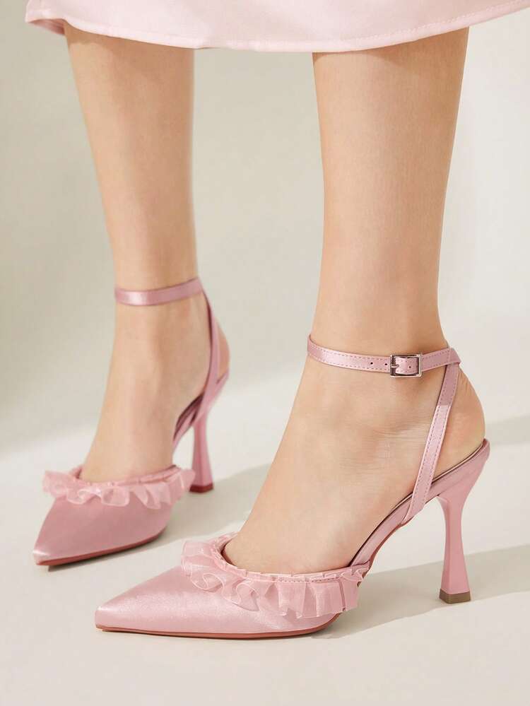 CUCCOO CHICEST Women Shoes Summer New Fashion Striped Shoes Closed Toe Comfortable Pointed Sweet High Heel Shoes Wedding Shoes Spring Shoes Bride Shoes