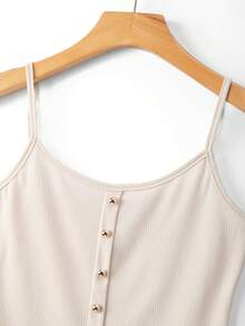 Franclia Áo camisole nữ màu trơn, thiết kế cài nút, chất liệu gân, kiểu dáng thường ngày. - Màu be - Xem 4