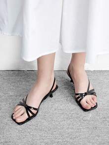 CUCCOO BIZCHIC 女鞋春夏新款黑色细条纹露趾中跟凉鞋简约时尚舒适日常百搭通勤凉鞋女鞋 - ~黑 - 查看 3