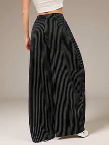 SHEIN Tall بنطلون نسائي صيفي فينتاج كاجوال هيبي شارع كبير الحجم أخضر عسكري - الأسود - View 2