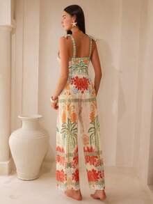 Swim Oasis 2件套女士性感露背吊带连体泳衣配网纱裤，沙滩度假泳装套装，女士多色假日套装，女士连衣裙套装，长裤上衣套装，两件套，女士裤装套装，春夏夏季裤装套装 - 彩色 - 查看 2