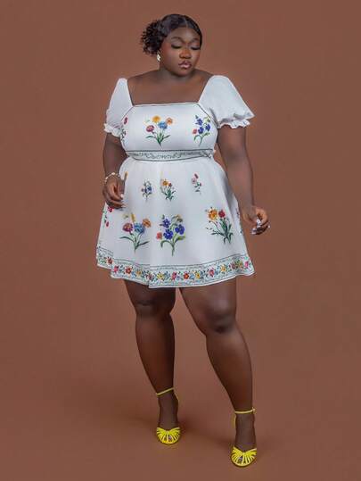 CurvyTilda 大码女式花卉印花波西米亚风格长裙，适合度假，浪漫夏季服装，女士度假装，沙滩装，西式服装，女式印花长裙