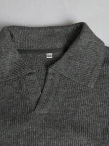 Manfinity Homme 男士纯色休闲百搭日常长袖Polo衫 - 深灰色 - 查看 3