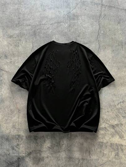 EASEVO 男士加大码黑色镂空T恤