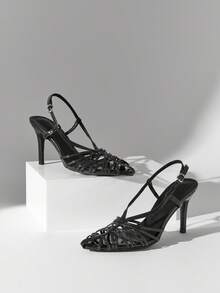 SHUZIA 女士优雅时尚尖头交叉细高跟鞋 - 黑色 - 查看 4