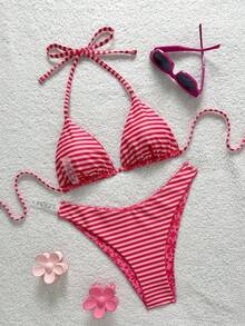 Swim Mod 2026 New Spring/Summer Women 2pcs Swimwear Set, Random Floral Print, Beach Holiday Elegant Casual Swimwear - Red - View 6