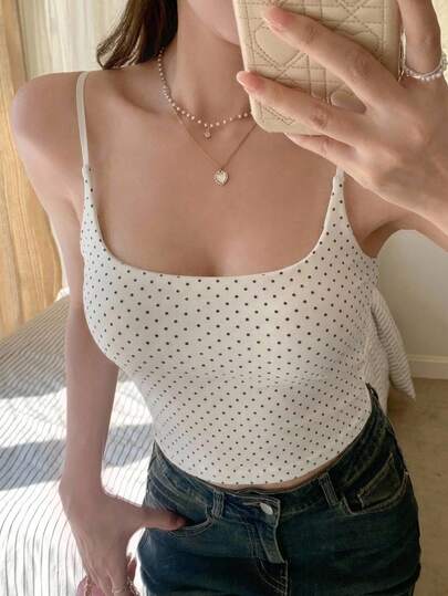 DAZY 女款波點細肩帶背心，韓式純色內搭夏季上衣