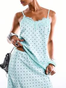 LYSMO 2026 New Arrive Minimalism Spring/Summer Women's Summer Fashion Polka Dot Print Contrast Lace Camisole - Mint Green - View 1