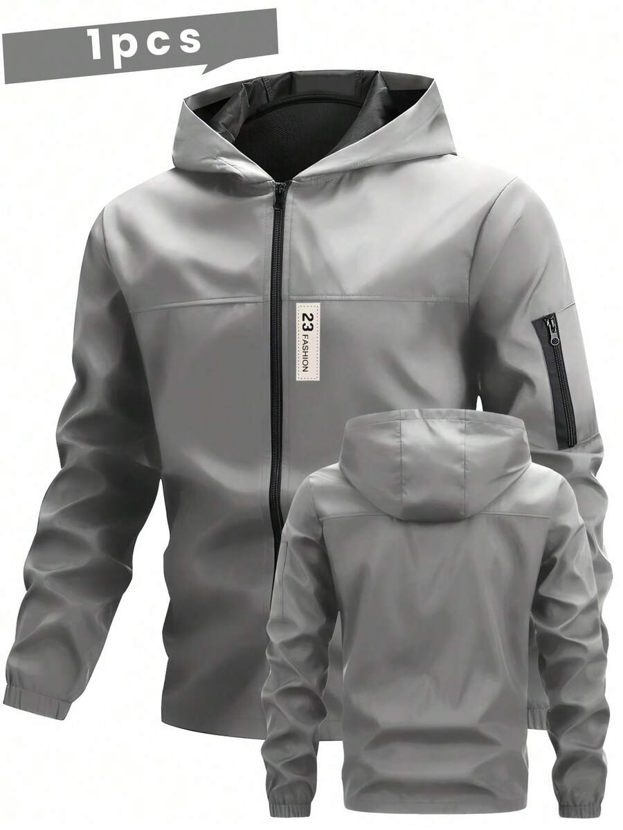 Manfinity Homme Men's Casual Hooded Long Sleeve Jacket And Coat, Versatile - Light Grey - View 1