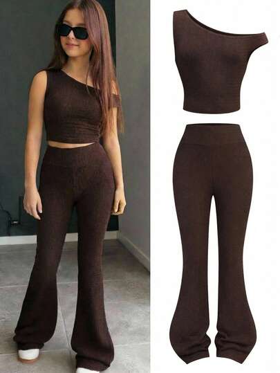 SHEIN Girlism Tween Girls' Cute Heart & Bow Print T-Shirt And Leggings 2-Piece Set, Casual Daily Fashion Versatile, Tween Girl Graphic T-Shirts And Shorts 2-Piece Set, Suitable For Summer