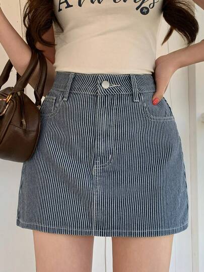 DAZY Falda vaquera recta y corta de rayas casuales para mujer, de verano