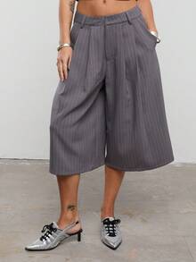 COUREZ PINSTRIPE LONGLINE SHORTS WITH PLEAT FRONT - Multicolor - View 2