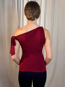 Aless PB Camiseta de tirantes finos de unicolor elegante para mujer, para el verano - Burdeos - Ver 2