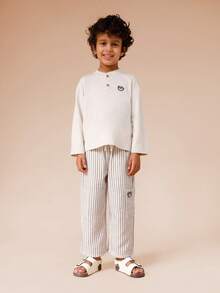 SUMWON Lightweight Striped Wide Leg Cargo Pants With Side Pockets For Boys Summer Casual Wear Elastic Waist Comfort Vacation - Khaki - View 3