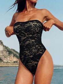 Opulessa 纯色针织连体泳衣 - 黑色 - 查看 7