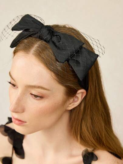 MOTF PREMIUM BLACK FISHING NET DOUBLE-LAYER LARGE BOW HEADBAND