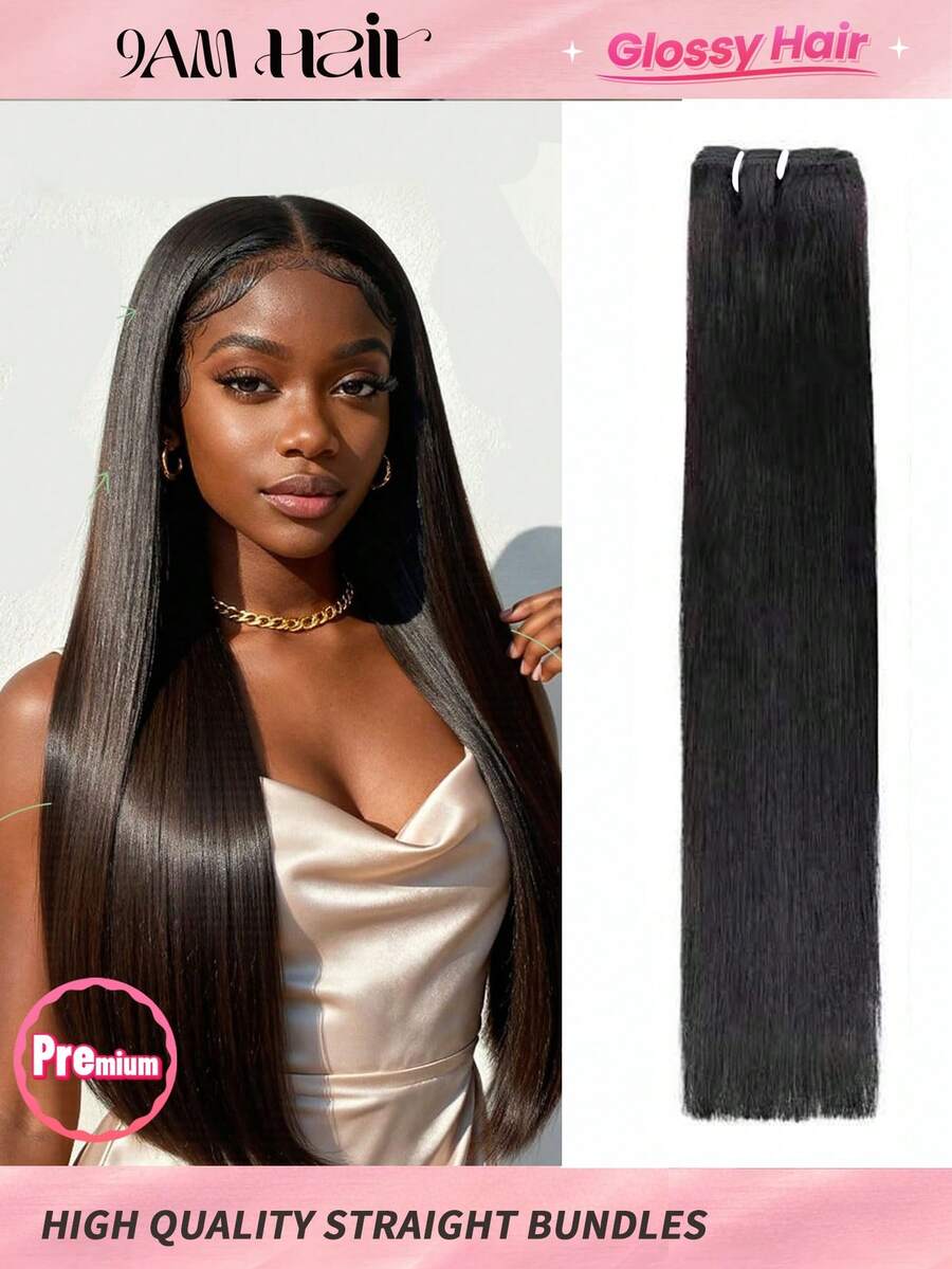 14-28Inch Luxury Straight Human Hair Bundles Virgin Hair Extension High Grade Real Double Weft Hair Weave 1pc High Gloss Long Lifespan Hair Daily & Salon Quality Use Soft & Silky Premium Invisible Hair Extensions